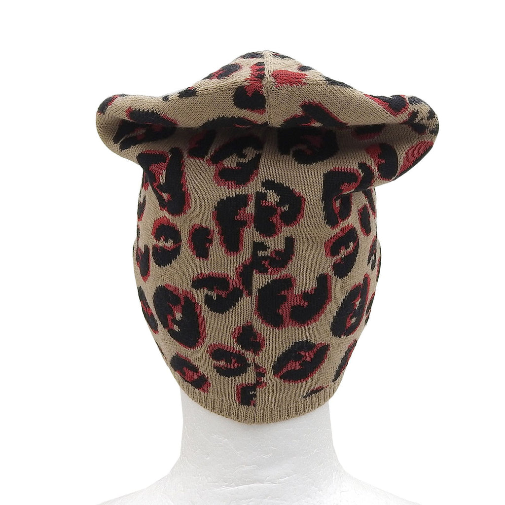 Fendi Wool FF Logo Leopard Print Knit Beanie Beige Black Red — view 3