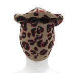 Fendi Wool FF Logo Leopard Print Knit Beanie Beige Black Red — view 3