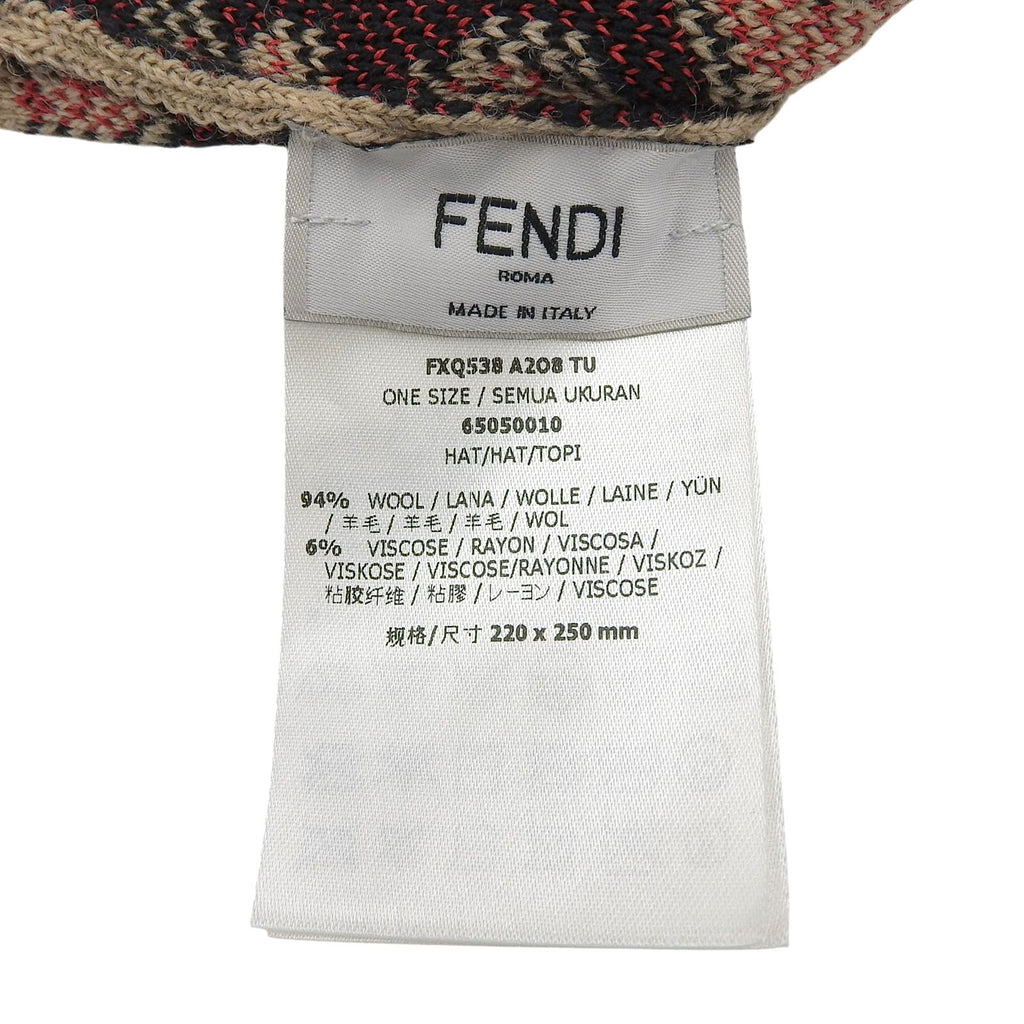 Fendi Wool FF Logo Leopard Print Knit Beanie Beige Black Red — view 7