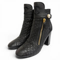 Chanel Big CC Logo Embroidered Eco Pearl Leather Quilted Short Boots Ankle