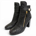 Chanel Big CC Logo Embroidered Eco Pearl Leather Quilted Short Boots Ankle