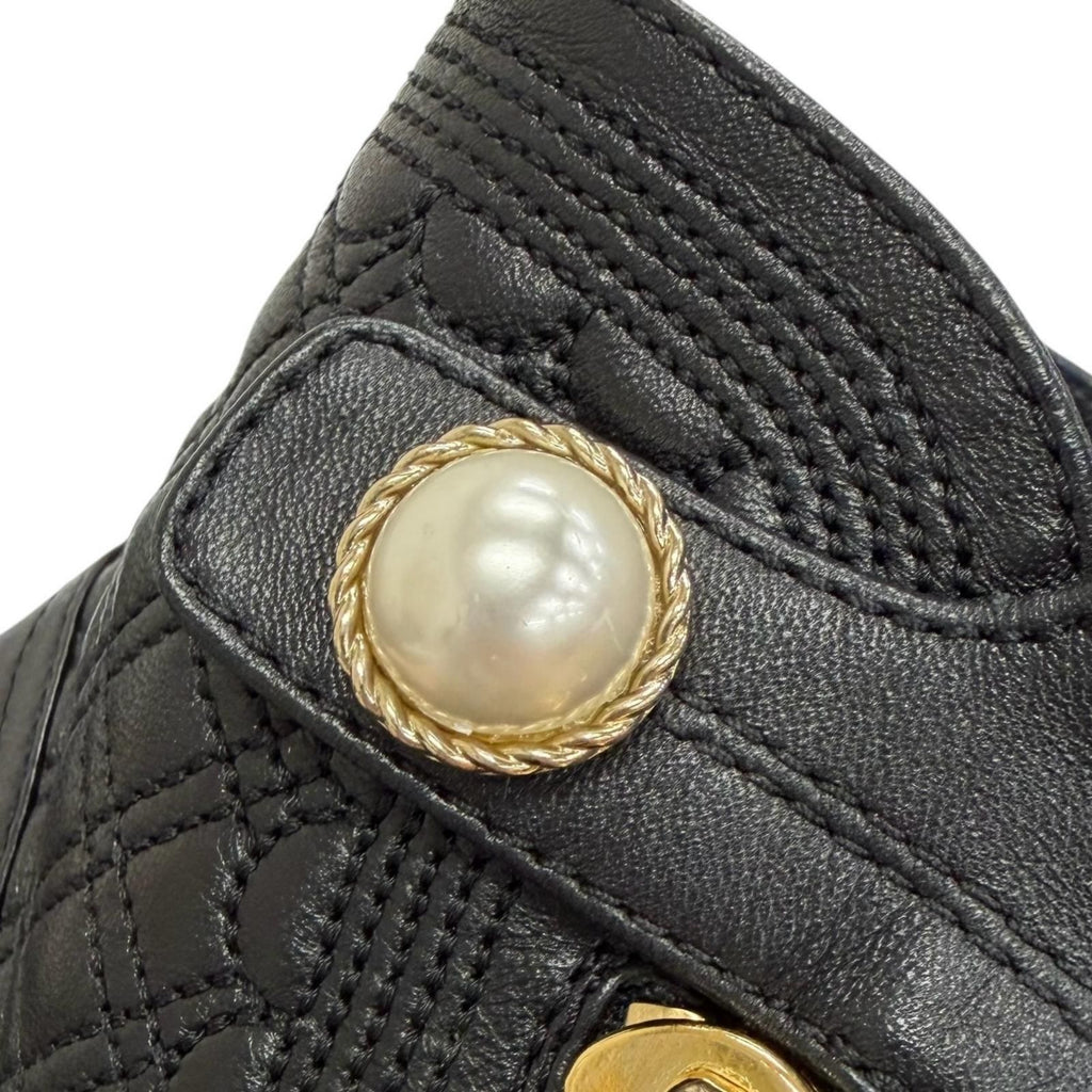 Chanel Big CC Logo Embroidered Eco Pearl Leather Quilted Short Boots Ankle — view 9