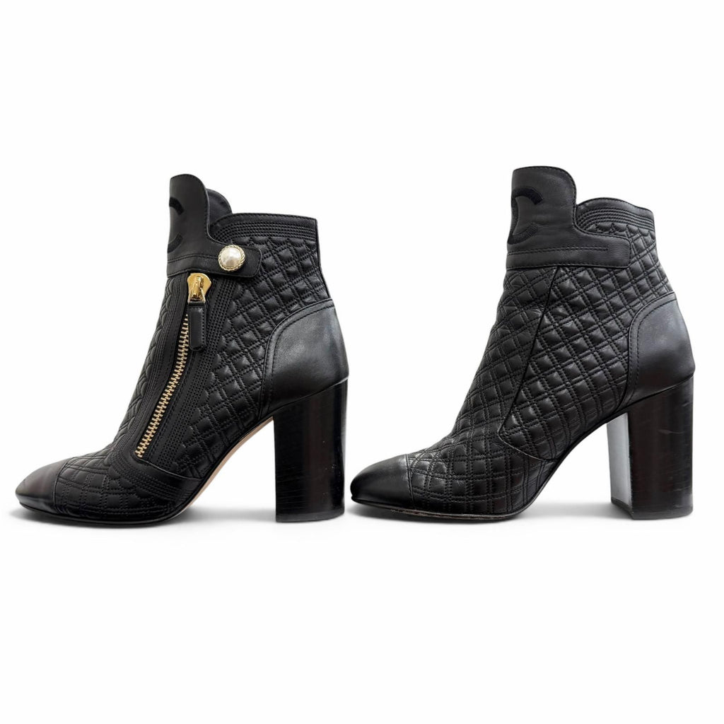 Chanel Big CC Logo Embroidered Eco Pearl Leather Quilted Short Boots Ankle — view 2