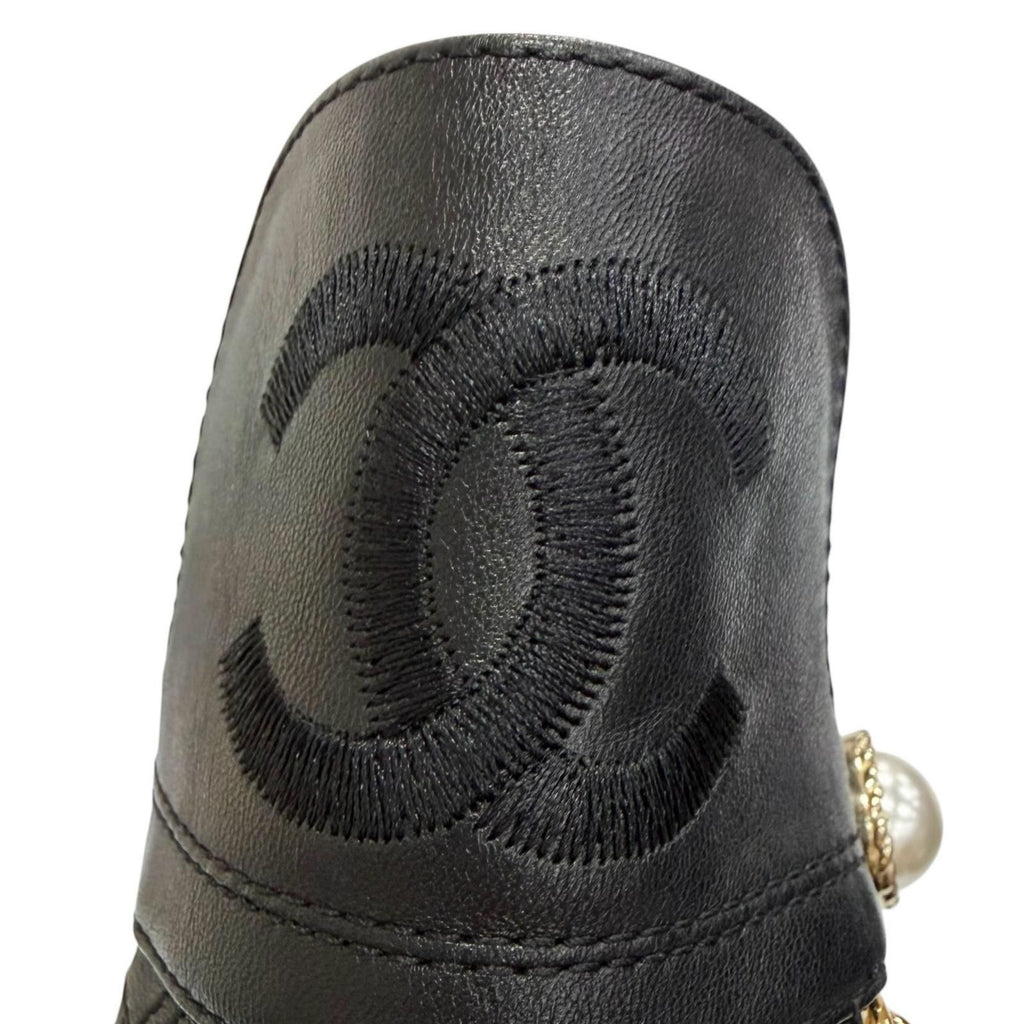 Chanel Big CC Logo Embroidered Eco Pearl Leather Quilted Short Boots Ankle — view 8