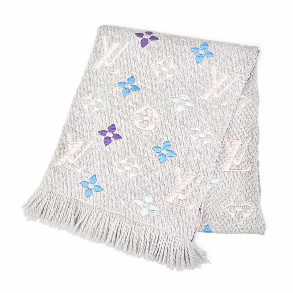Louis Vuitton Scarf Logo Mania Rainbow Wool/silk Monogram Gray Multicolor