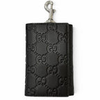 Gucci GG Emblem Leather Trifold Key Case Key Pouch Black