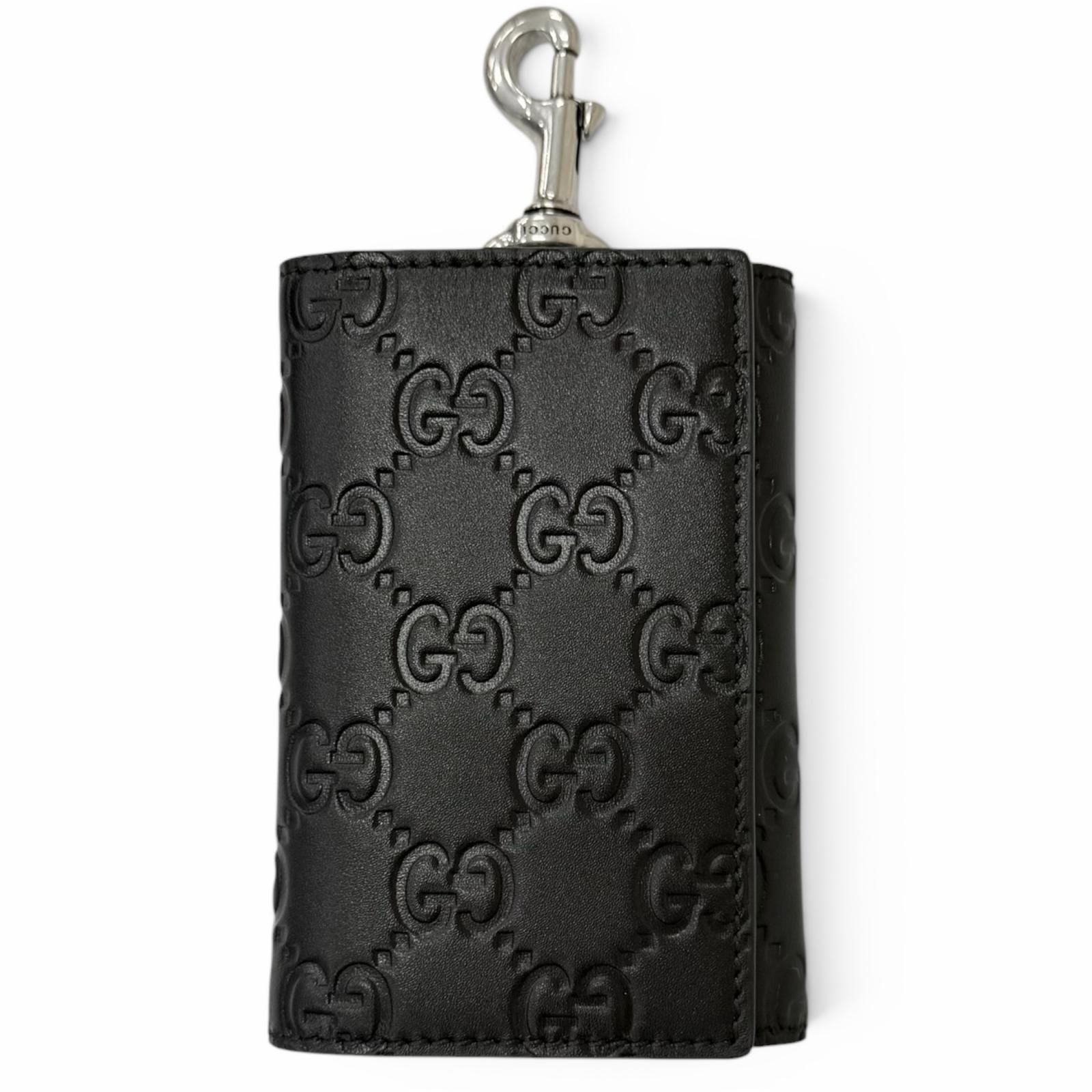 Gucci GG Emblem Leather Trifold Key Case Key Pouch Black