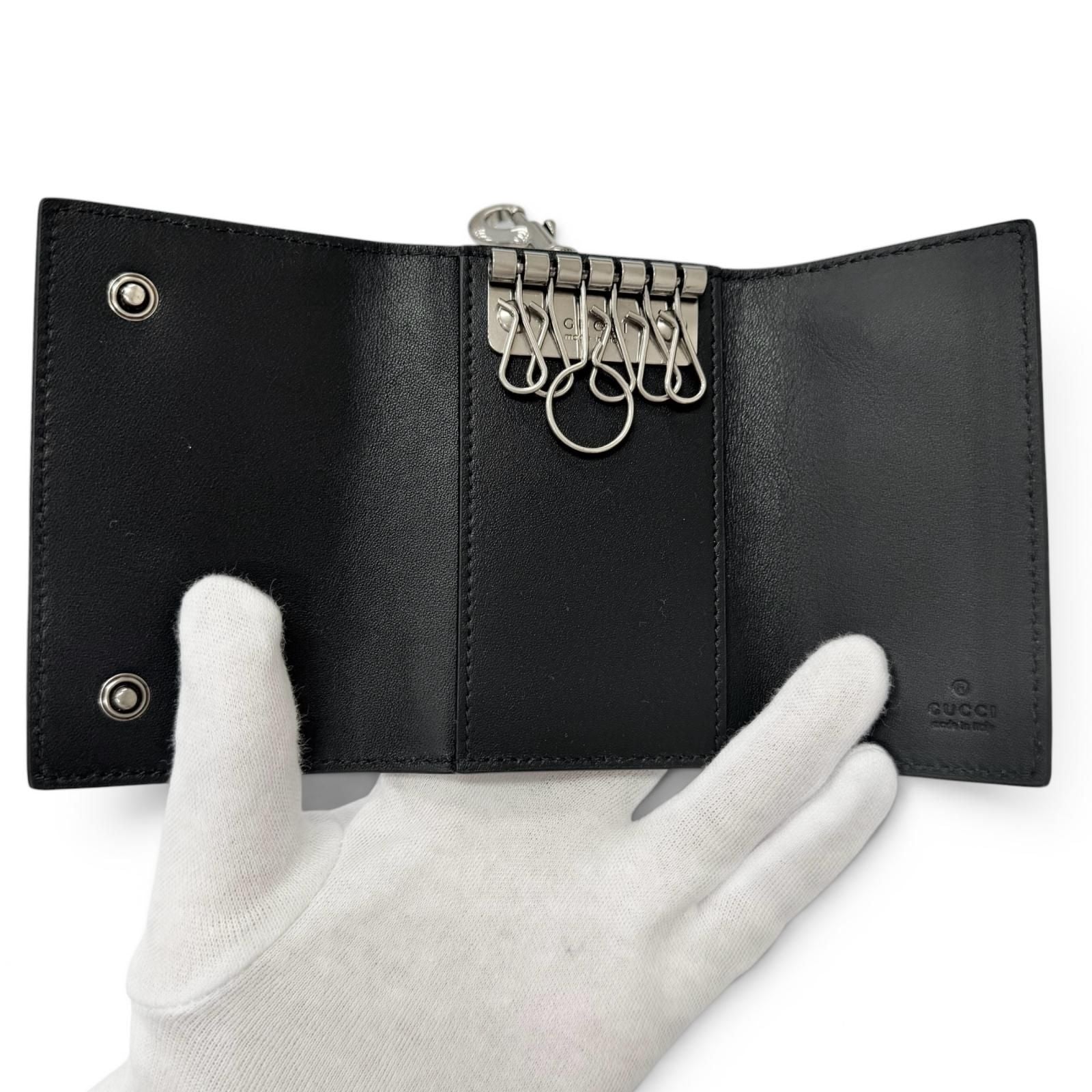 Gucci GG Emblem Leather Trifold Key Case Key Pouch Black — view 6