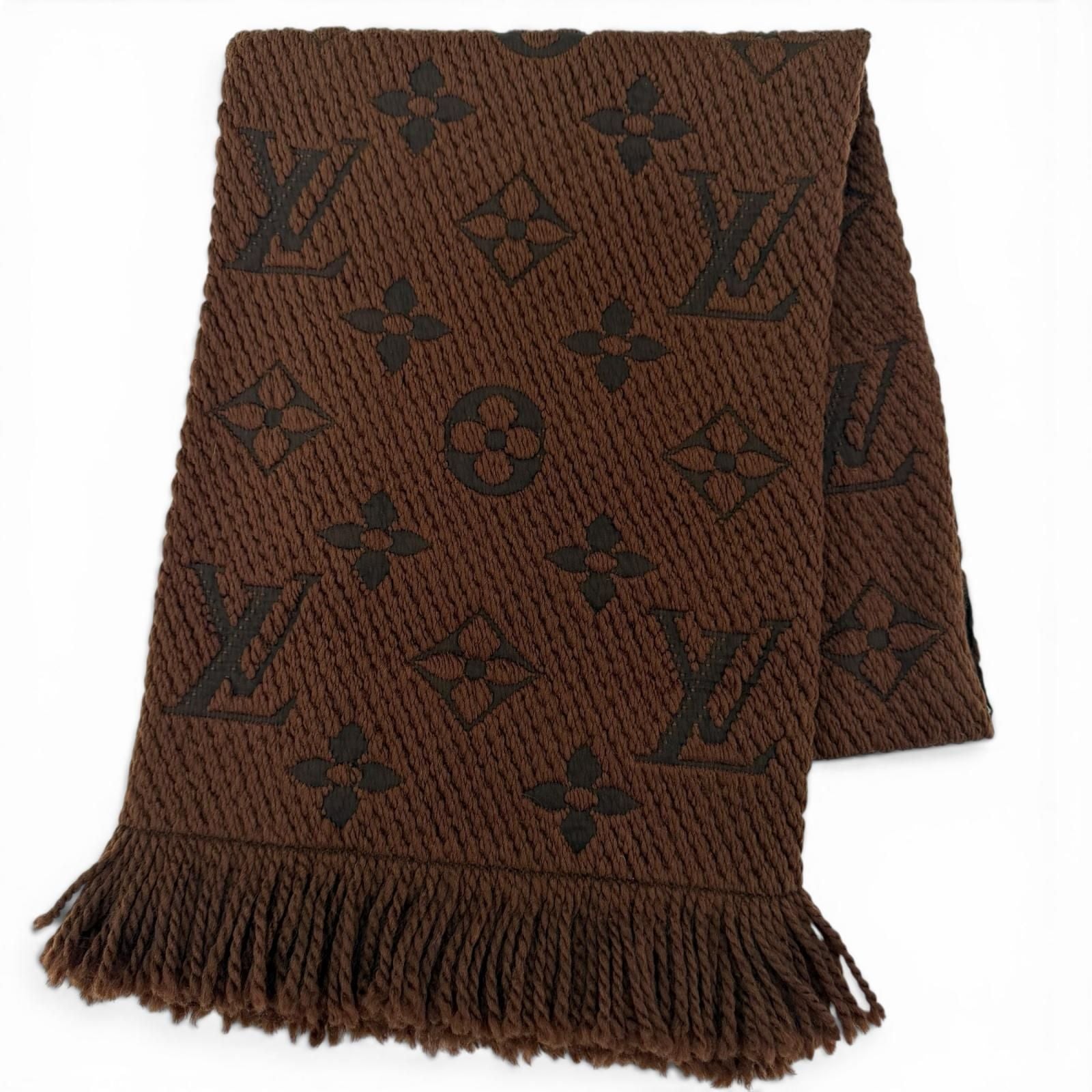 Louis Vuitton Scarf Logo Mania Wool Silk Blend Brown