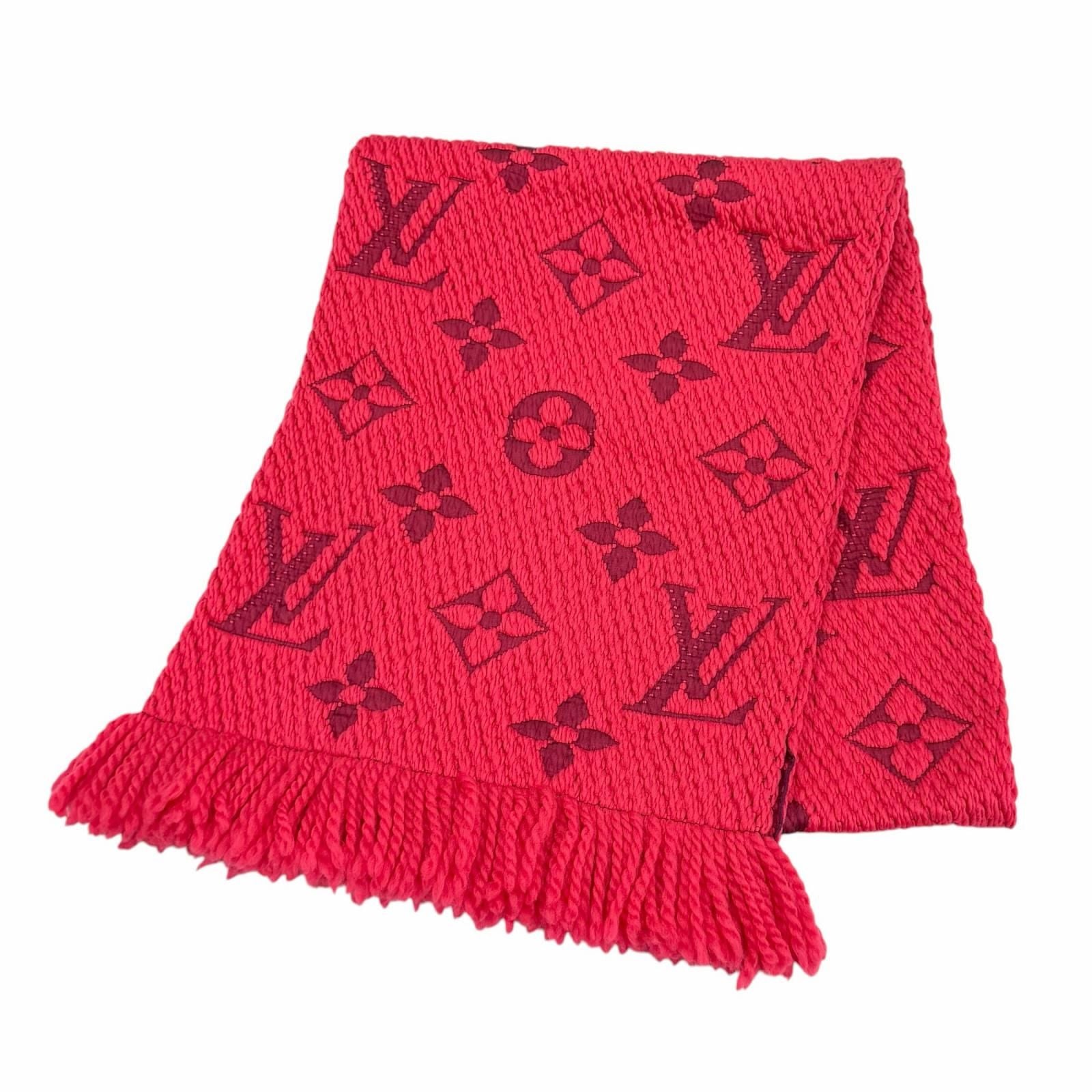 Louis Vuitton Scarf Logo Mania Wool/silk Blend Fuchsia Pink Fringed