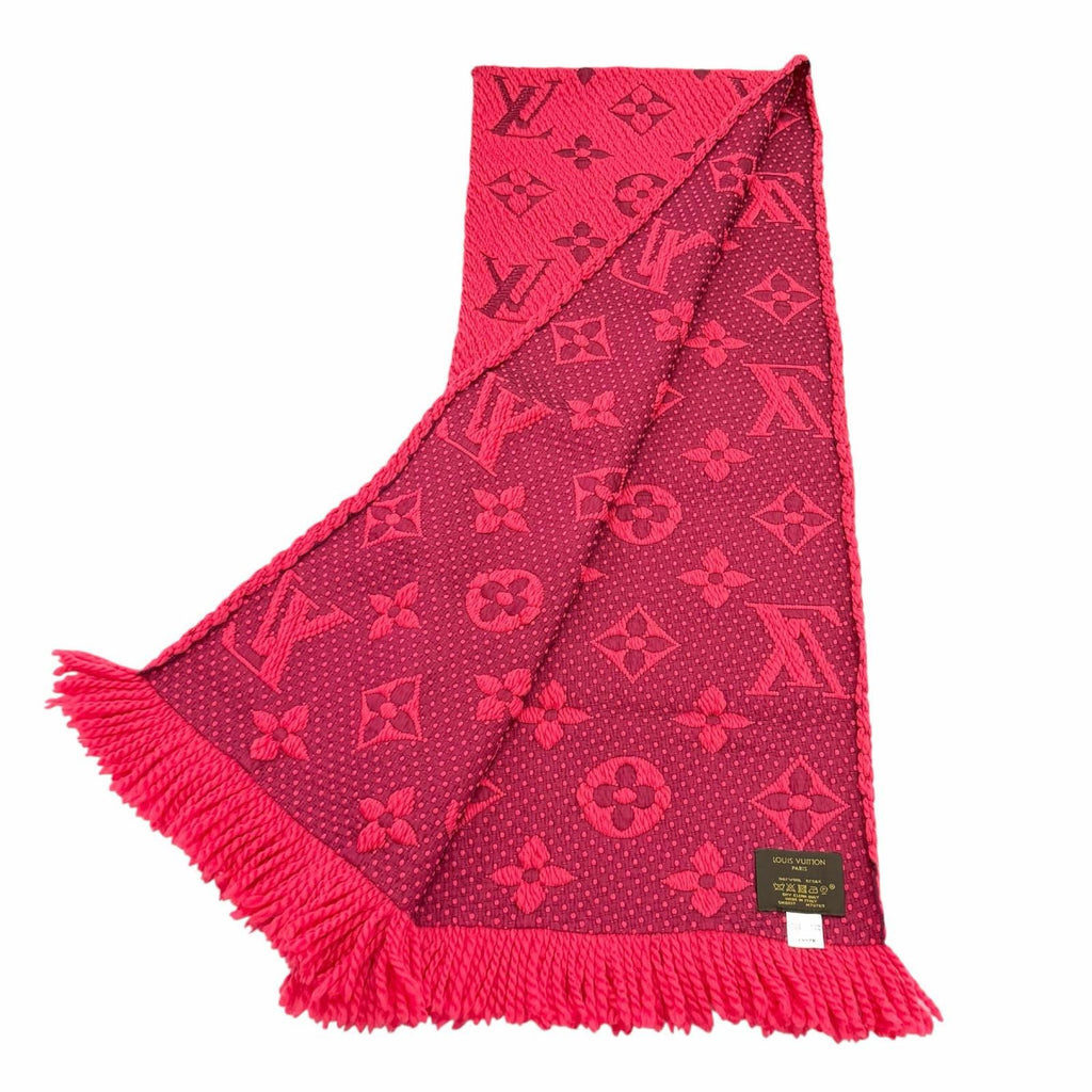 Louis Vuitton Scarf Logo Mania Wool/silk Blend Fuchsia Pink Fringed — view 2