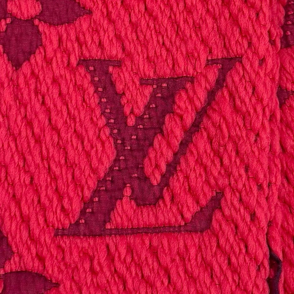 Louis Vuitton Scarf Logo Mania Wool/silk Blend Fuchsia Pink Fringed — view 5