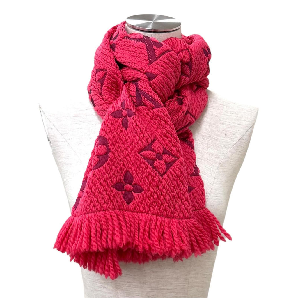 Louis Vuitton Scarf Logo Mania Wool/silk Blend Fuchsia Pink Fringed — view 3