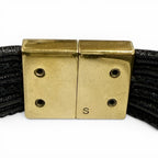 Saint Laurent Babylon Code YSL Logo Leather Bracelet Black Gold — view 9