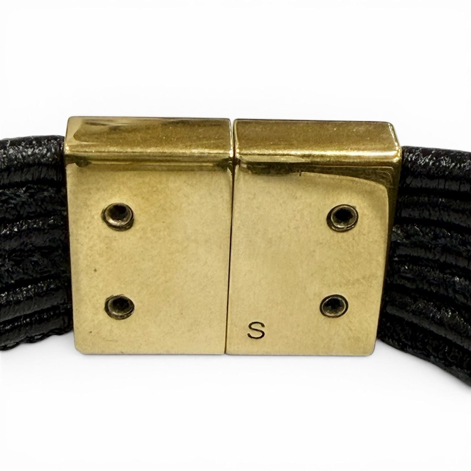 Saint Laurent Babylon Code YSL Logo Leather Bracelet Black Gold — view 9
