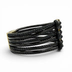 Saint Laurent Babylon Code YSL Logo Leather Bracelet Black Gold — view 5