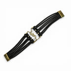 Saint Laurent Babylon Code YSL Logo Leather Bracelet Black Gold — view 6
