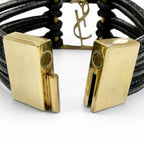 Saint Laurent Babylon Code YSL Logo Leather Bracelet Black Gold — view 7