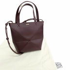 Loewe Puzzle Fold Tote Mini Shiny Calfskin 2-Way Handle Shoulder Bag Burgundy — view 2