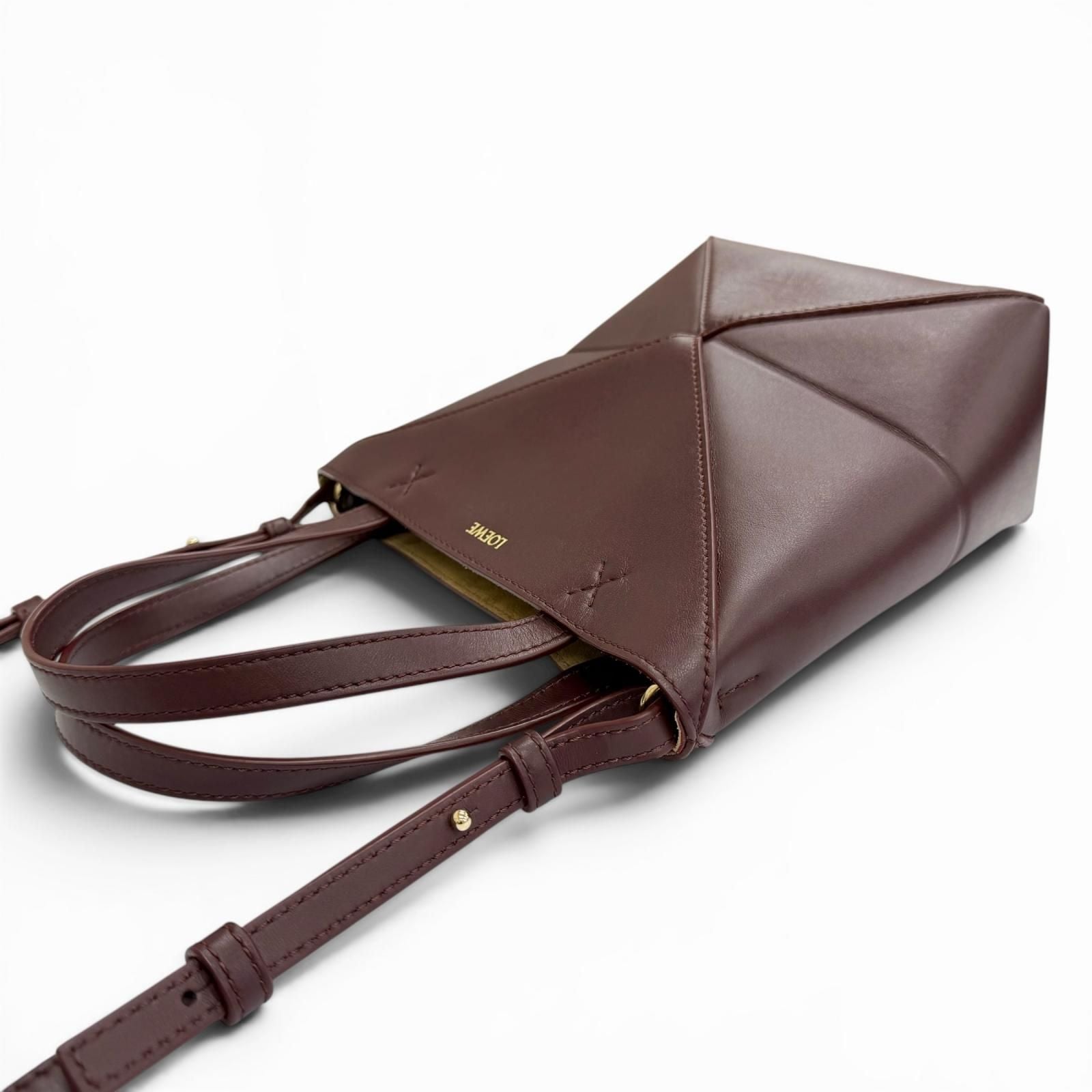 Loewe Puzzle Fold Tote Mini Shiny Calfskin 2-Way Handle Shoulder Bag Burgundy — view 5