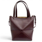 Loewe Puzzle Fold Tote Mini Shiny Calfskin 2-Way Handle Shoulder Bag Burgundy — view 3