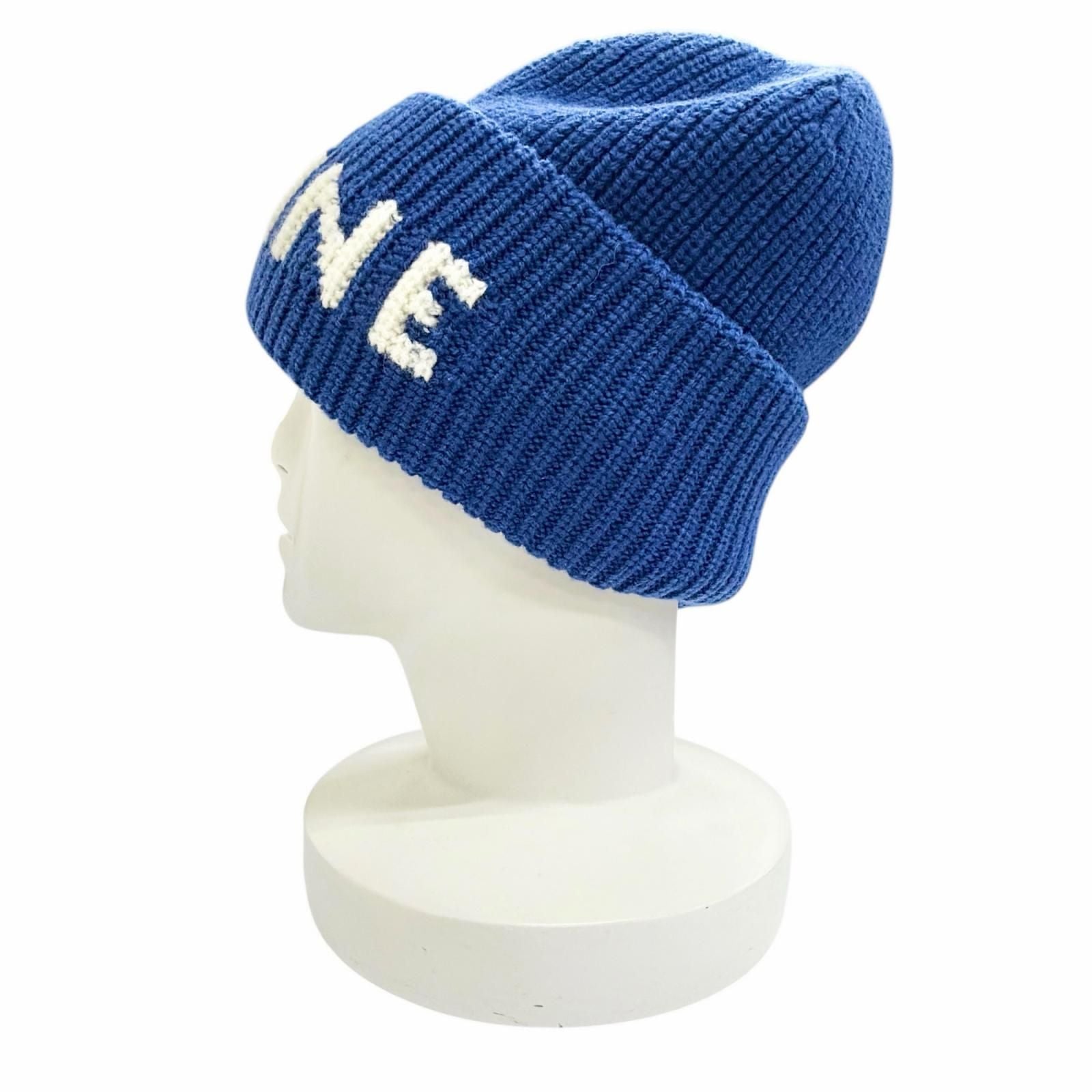 Celine Wool Cashmere Logo Ribbed Knit Beanie Blue White — view 3