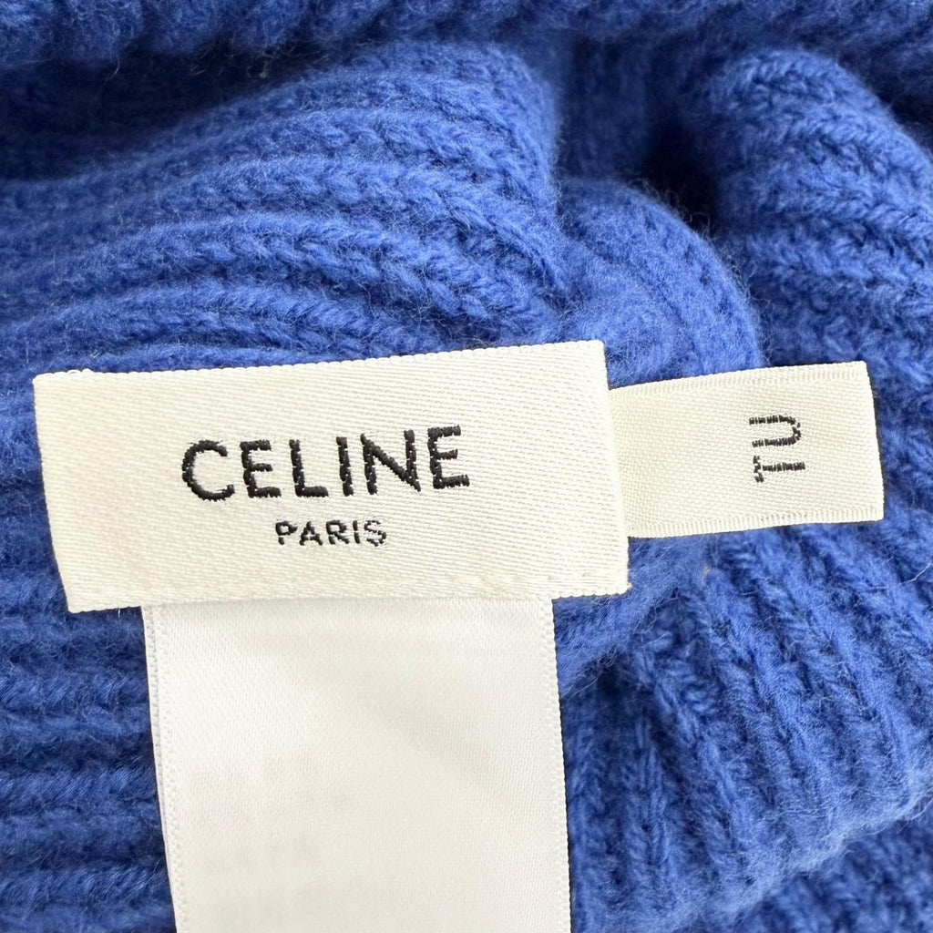 Celine Wool Cashmere Logo Ribbed Knit Beanie Blue White — view 7