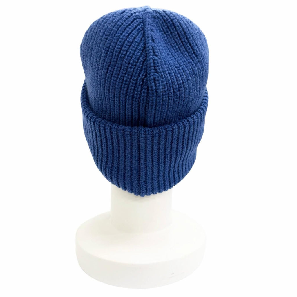 Celine Wool Cashmere Logo Ribbed Knit Beanie Blue White — view 5