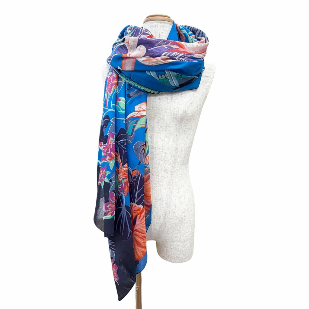 Hermes Pareo Flamingo Party Cotton Oversized Shawl Scarf Blue Recommended — view 3