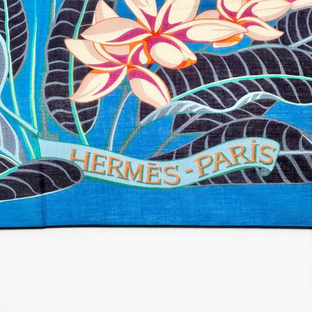 Hermes Pareo Flamingo Party Cotton Oversized Shawl Scarf Blue Recommended — view 5