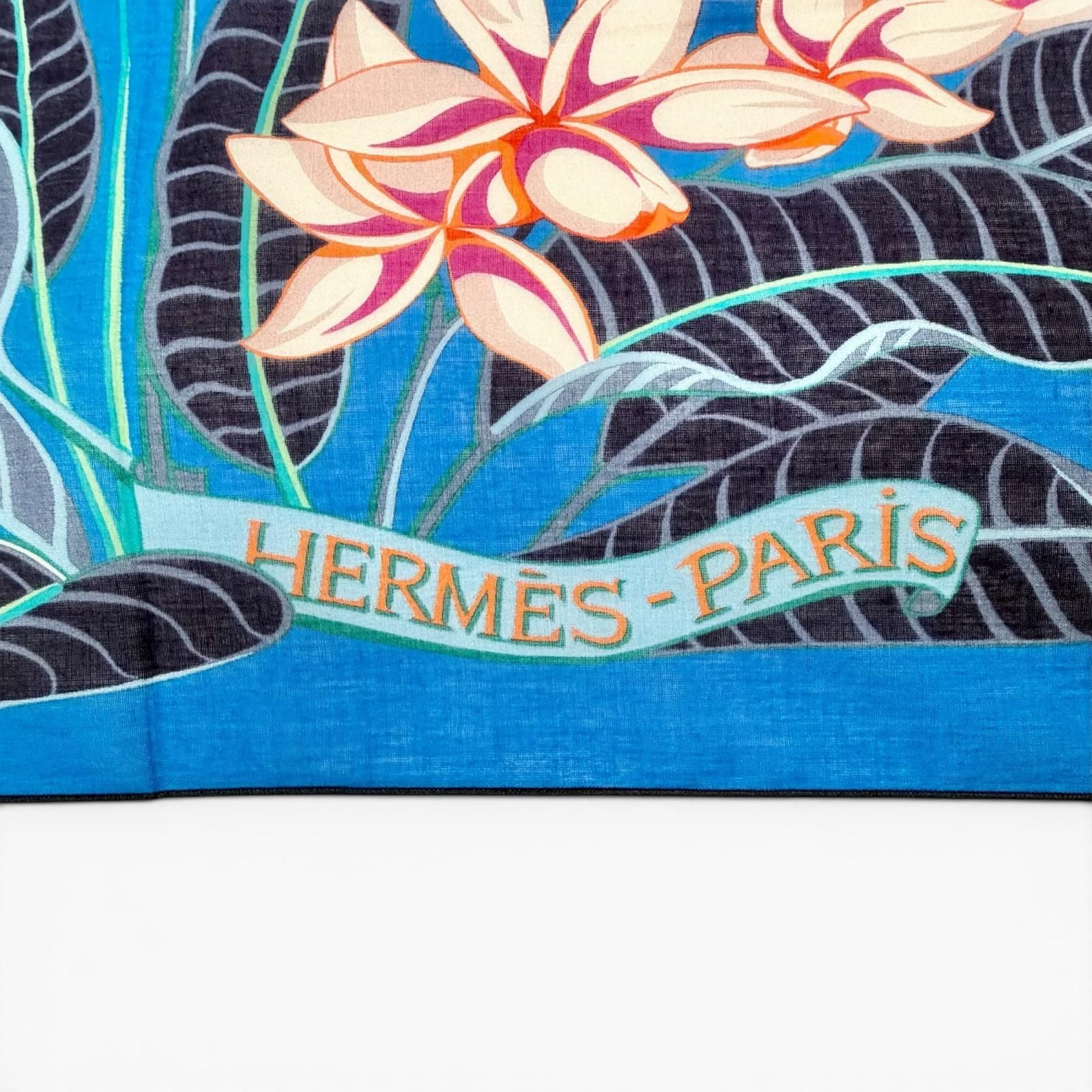 Hermes Pareo Flamingo Party Cotton Oversized Shawl Scarf Blue Recommended — view 5