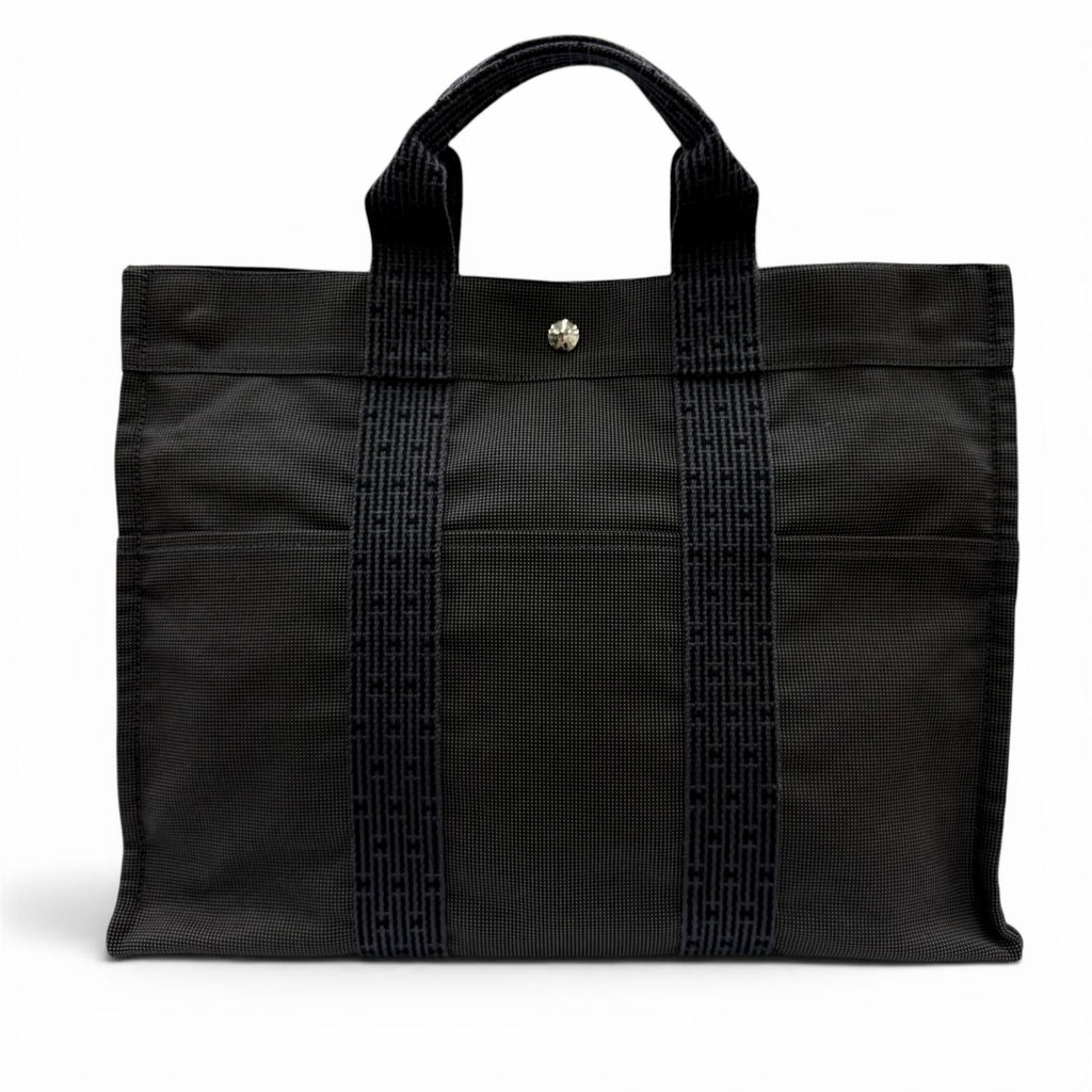 Hermes Her Line Silver Logo Series Button Canvas Hand Tote Gray