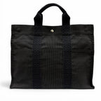 Hermes Her Line Silver Logo Series Button Canvas Hand Tote Gray
