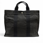 Hermes Her Line Silver Logo Series Button Canvas Hand Tote Gray — view 2