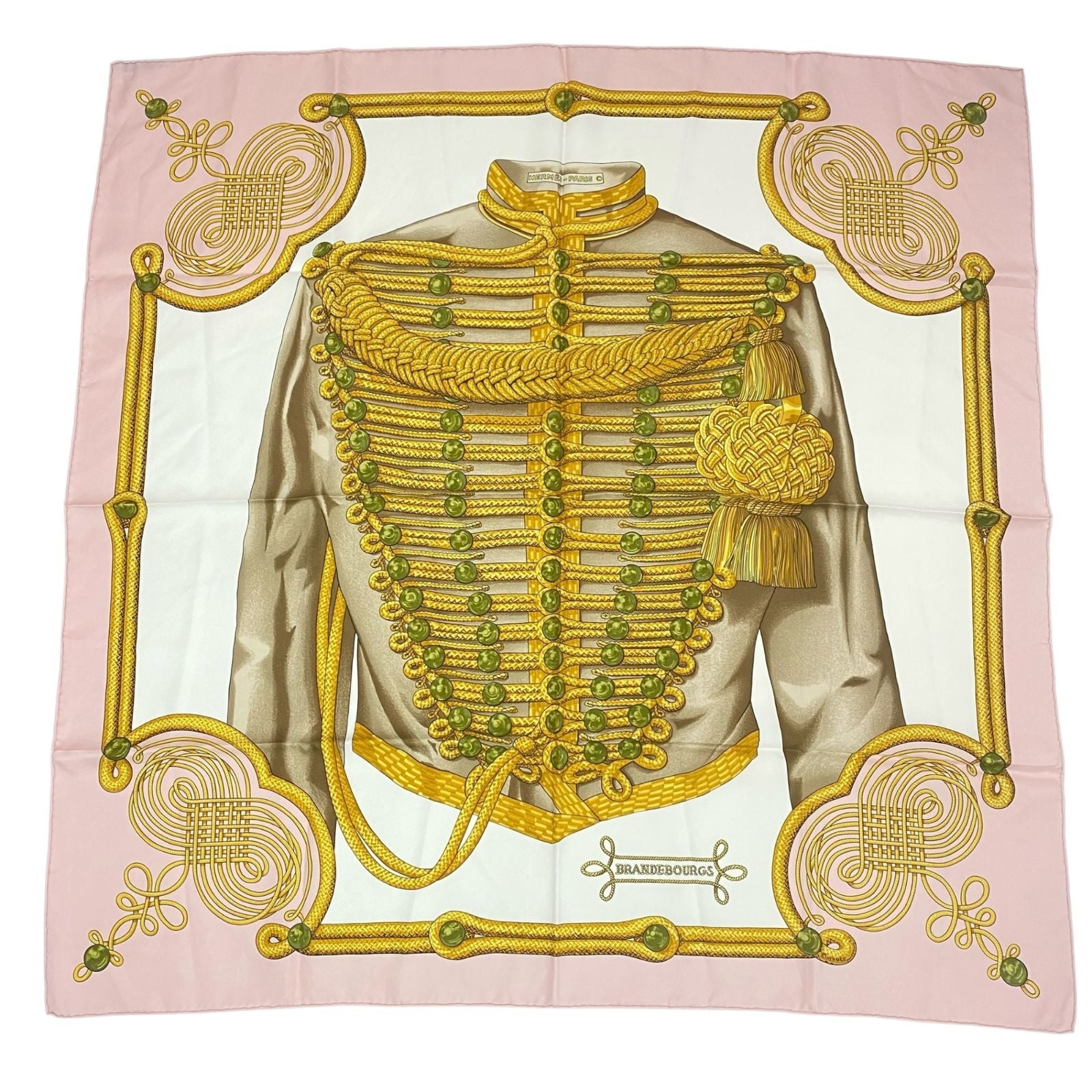 Hermes Carre 90 Brandebourgs Scarf Silk Pink