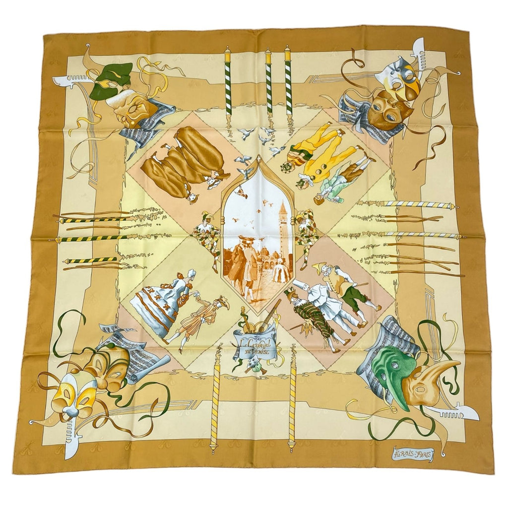 Hermes Carre 90 Scarf Silk Carnaval de Venise Carnival of Venice Yellow