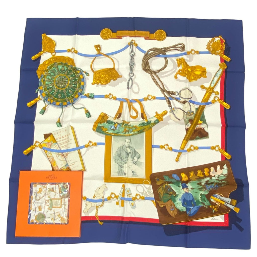 Hermes Scarf Silk Carre 90 Memoire D'hermes Navy