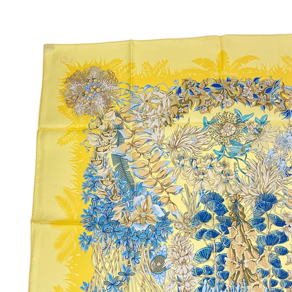 Hermes Scarf Silk Carre 90 Nonehuman Island Plant L'lle Deserte Yellow — view 3