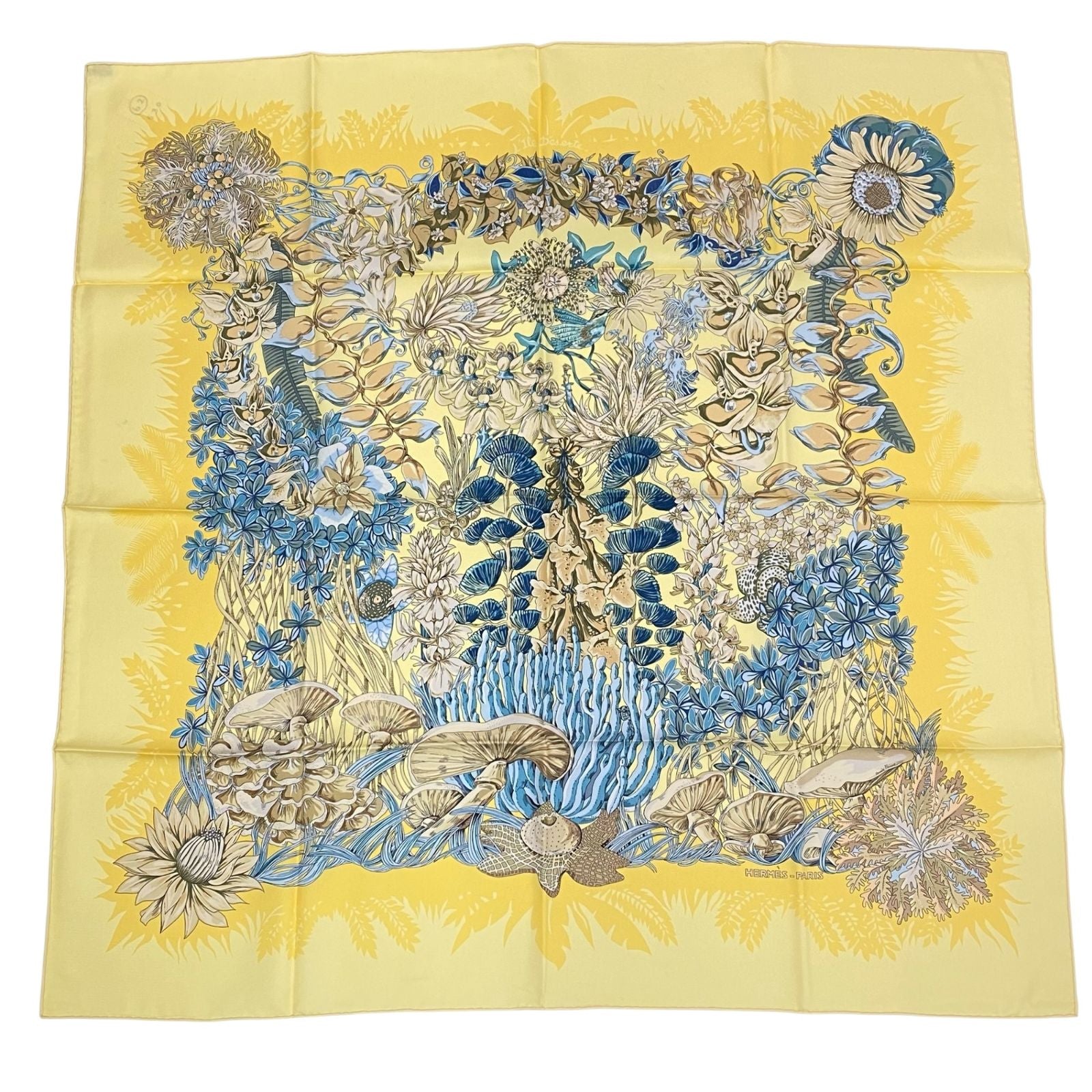 Hermes Scarf Silk Carre 90 Nonehuman Island Plant L'lle Deserte Yellow — view 2