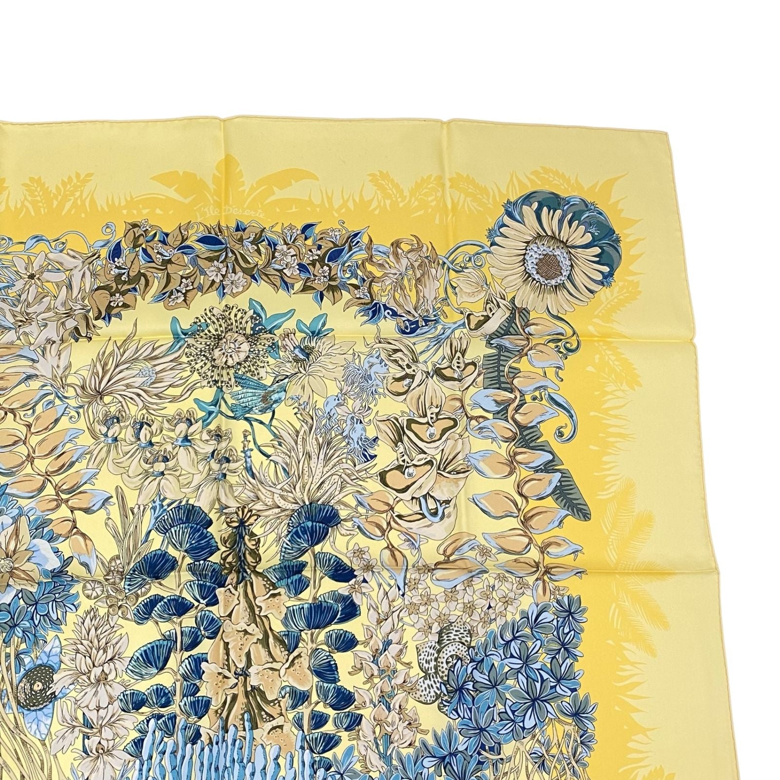 Hermes Scarf Silk Carre 90 Nonehuman Island Plant L'lle Deserte Yellow — view 4