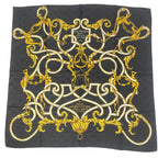Hermes Carre 90 Scarf Silk L'instrvction Dvro Ground Pattern Black Gold