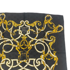 Hermes Carre 90 Scarf Silk L'instrvction Dvro Ground Pattern Black Gold — view 3