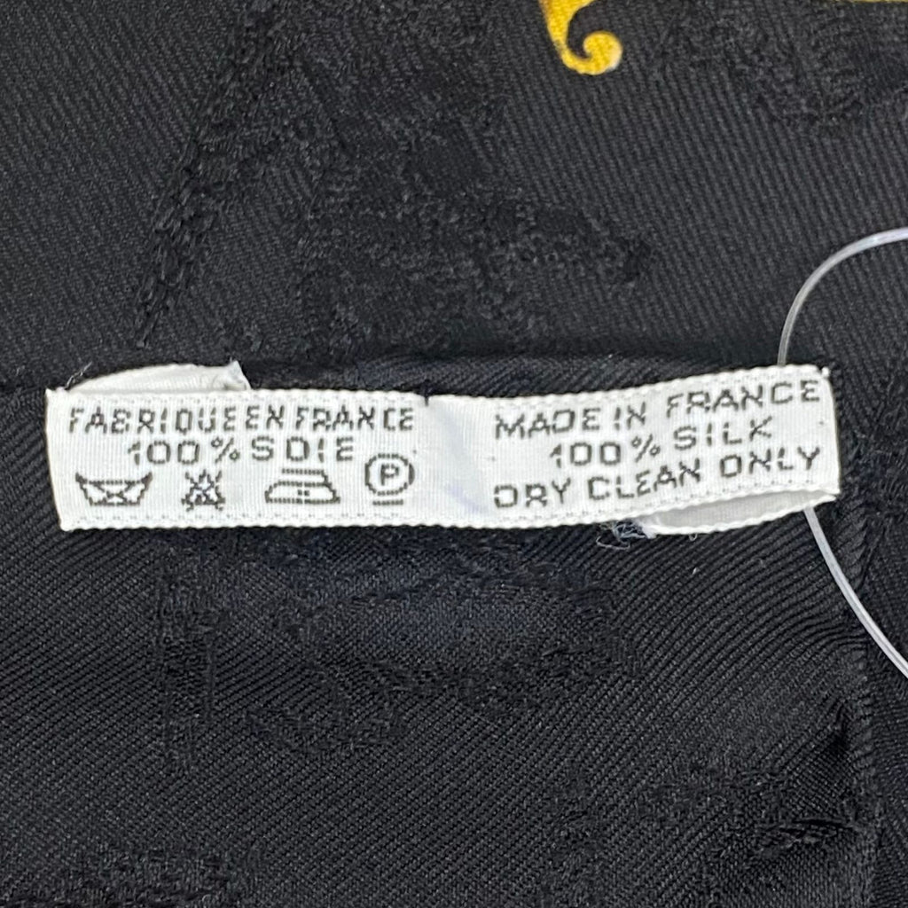 Hermes Carre 90 Scarf Silk L'instrvction Dvro Ground Pattern Black Gold — view 8
