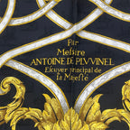 Hermes Carre 90 Scarf Silk L'instrvction Dvro Ground Pattern Black Gold — view 7