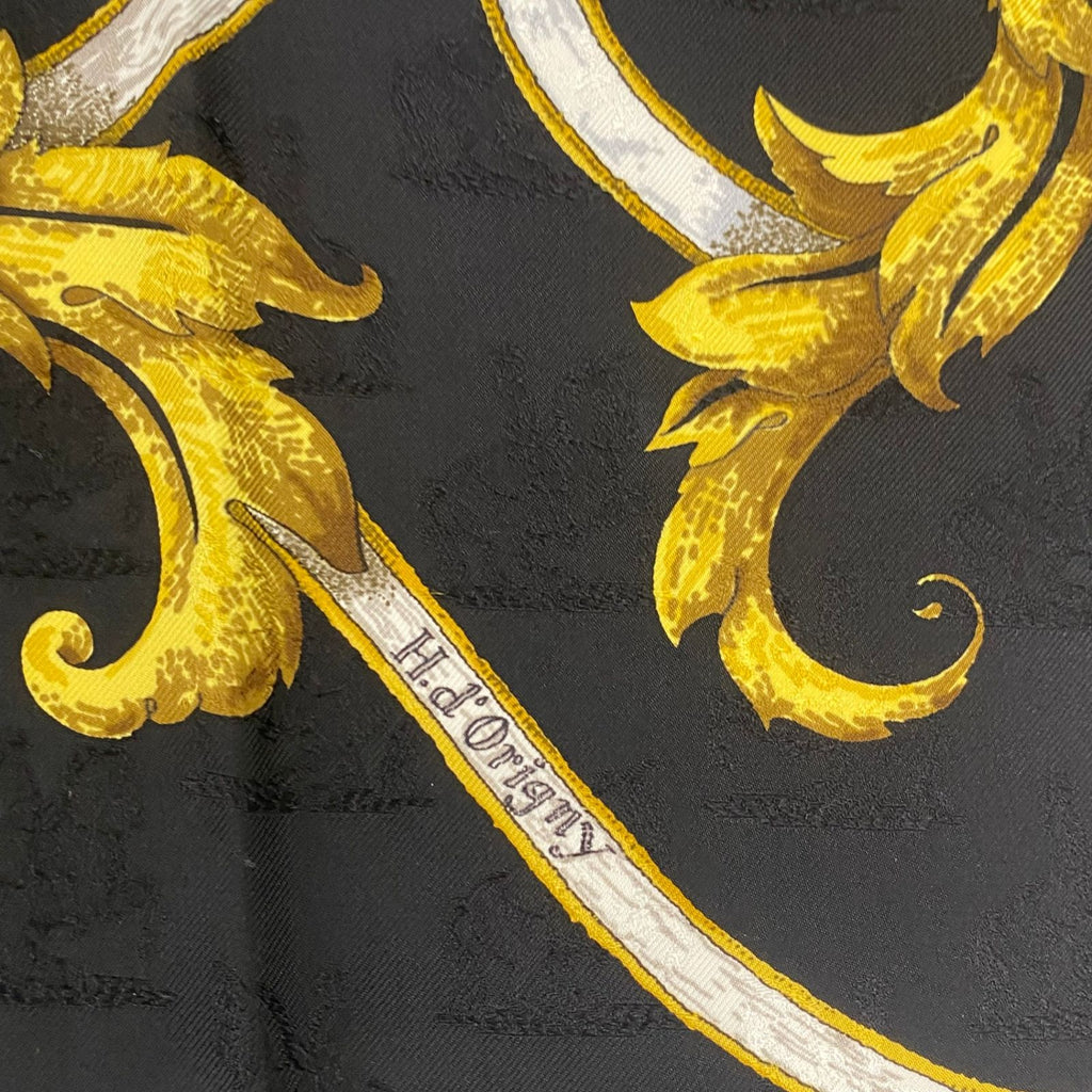 Hermes Carre 90 Scarf Silk L'instrvction Dvro Ground Pattern Black Gold — view 6