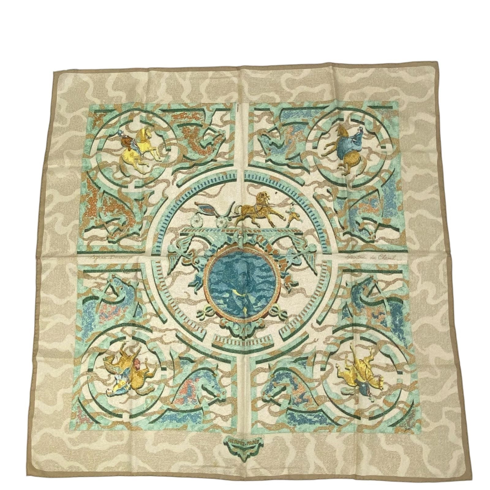 Hermes Carre 90 Silk 100% Scarf Peintre du Cheval Horse Painter Blawan