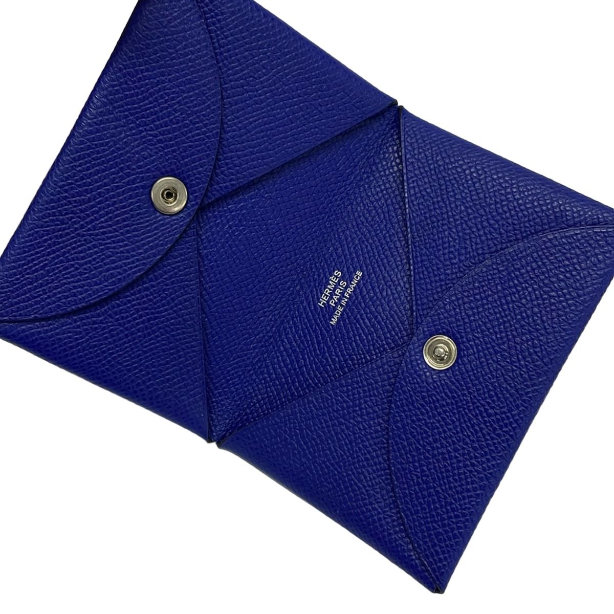 Hermes Card Case Calvi Blue Saffiano — view 3