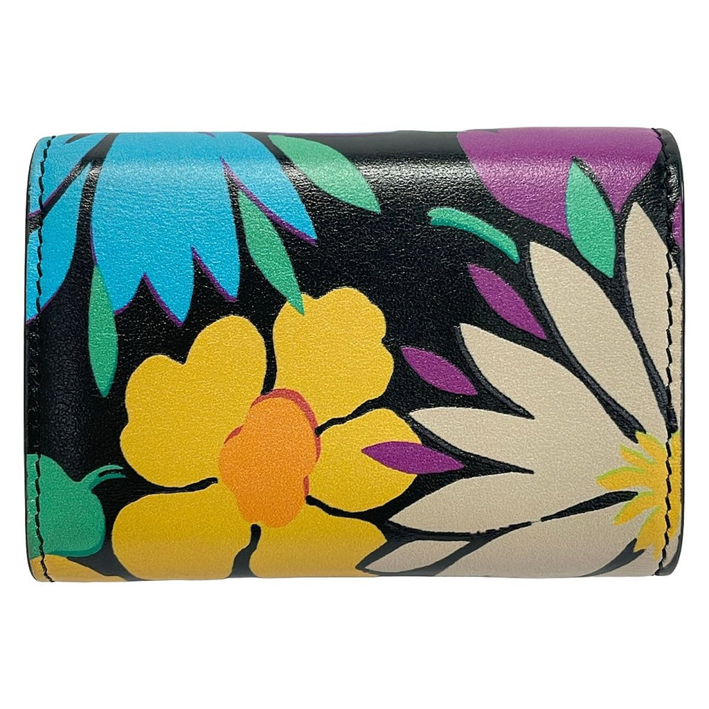 Saint Laurent Paris Trifold Wallet Tiny Black Dark Yellow Multi Floral Pattern — view 2