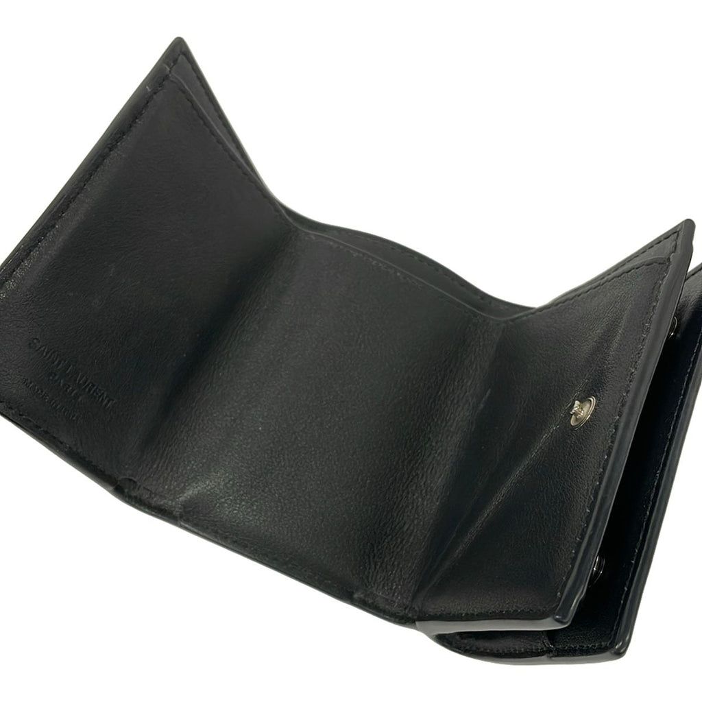 Saint Laurent Paris Trifold Wallet Tiny Black Dark Yellow Multi Floral Pattern — view 3
