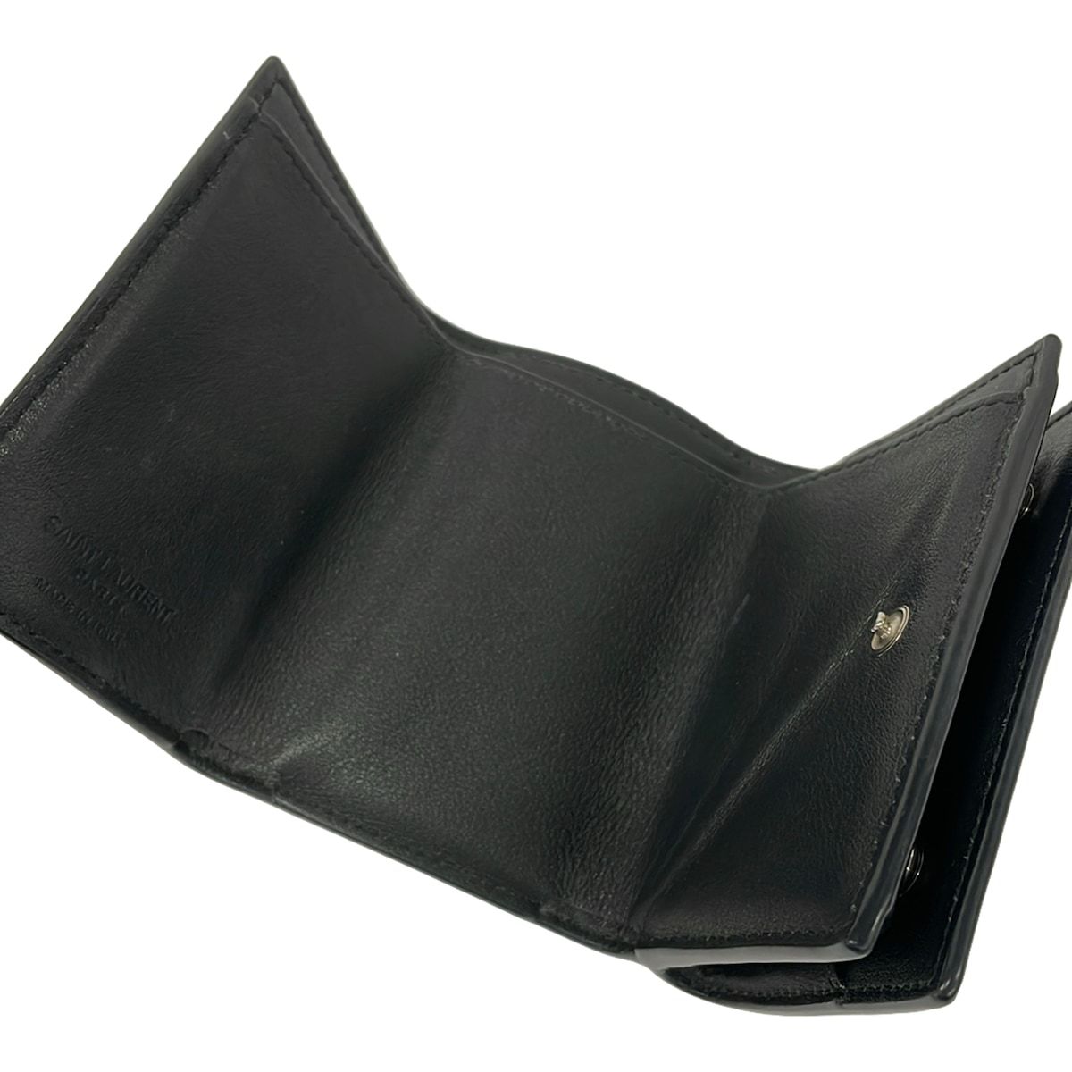 Saint Laurent Paris Trifold Wallet Tiny Black Dark Yellow Multi Floral Pattern — view 3